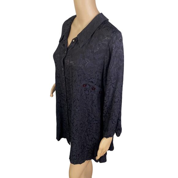 Vtg Studio 90 Black Brocade Jacquard Asymmetric Lagenlook Goth Blouse SZ S - Picture 3 of 12